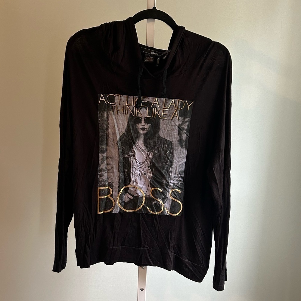Oboe Act Like A Lady Think Like A Boss Black Hooded Pullover